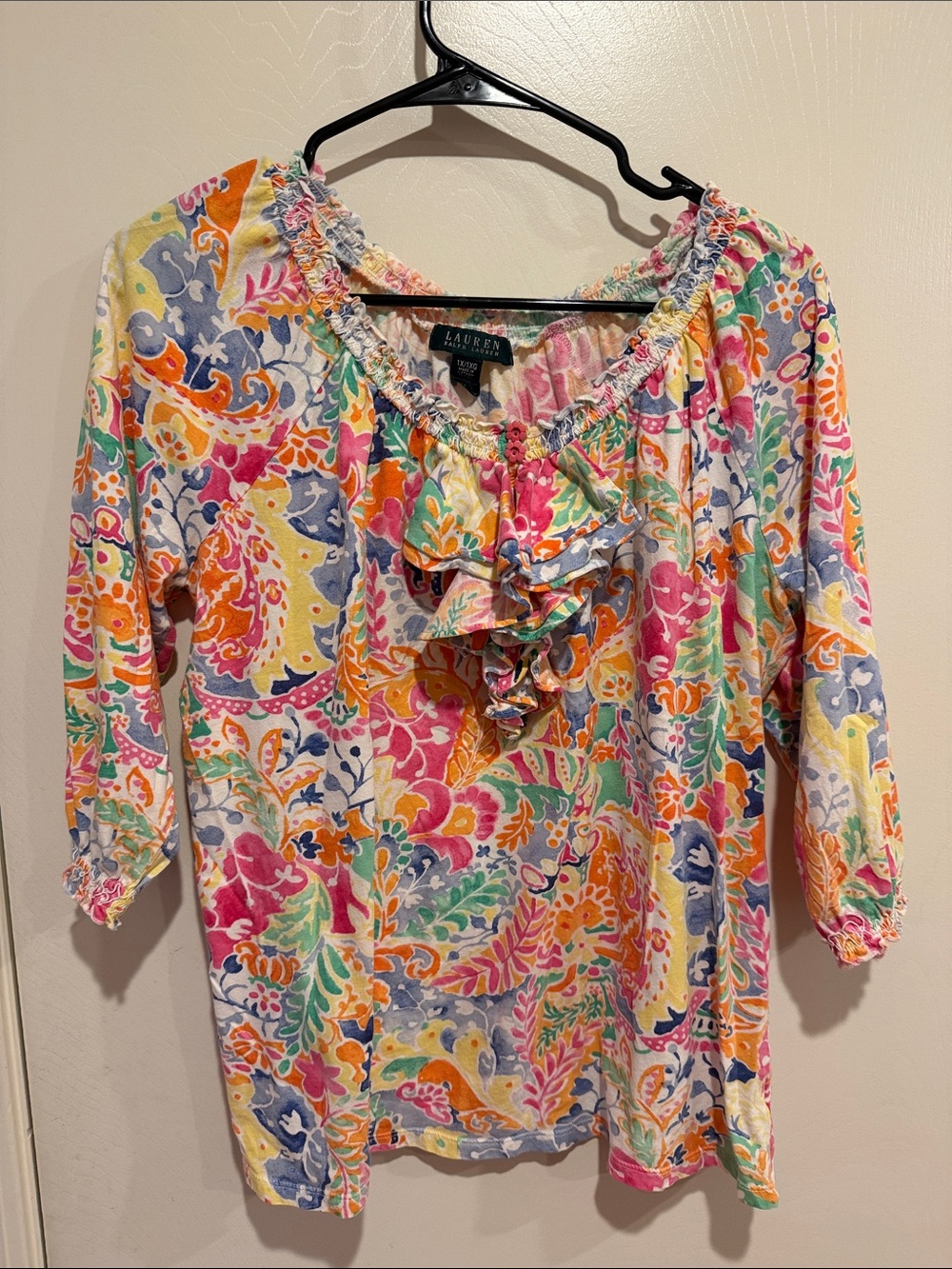 Ralph Lauren Multicolor Floral Paisley Ruffle-Front Blouse